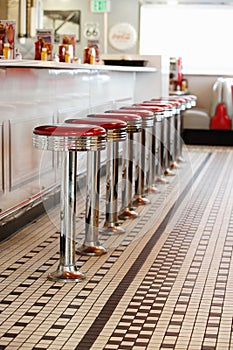 The bar stool in a 1950's style Diner.