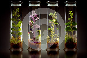 Plants cultured in laboratory tubes. Alternatice and future food concept. generative Ai