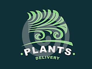Plants delivery logo - vector illustration, emblem on dark background
