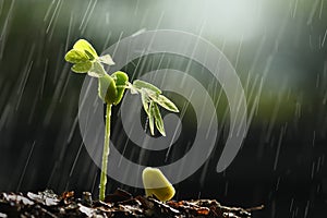 Plants growing from seed with raining.