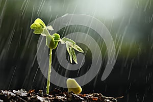Plants growing from seed with raining. photo