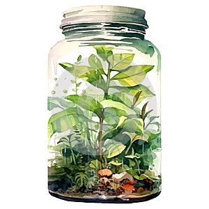 plants inside bottle watercolor