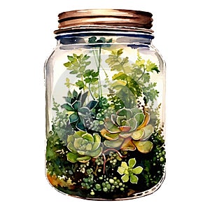 plants inside bottle watercolor