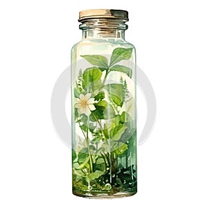 plants inside bottle watercolor