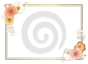 Plants line gold. Luxurious golden nature. White background. Flowers in a thin line. Pastel shades. Vector postcard, background