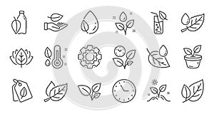 Plants line icons. Leaf, Growing plant and Humidity thermometer. Linear icon set. Vector