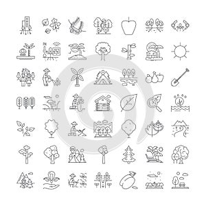 Plants and trees linear icons, signs, symbols vector line illustration set