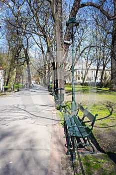 Planty park walk in springtime, Krakow, Poland