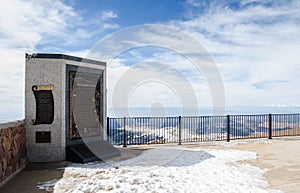 Plaque of America the Beautiful at summit of Pike's Peak, Colorado photo