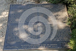 A plaque at the Ari Burnu Cemetery (ANZAC) at the north end of Anzac Cove in Turkiye.