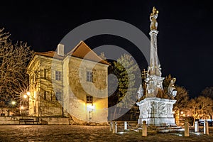 Plaque column called Trojicny stlp in city Trnava at Slovakia