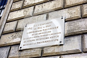 Memorial plaque about the Diorama de Daguerre 1822 1839 photo