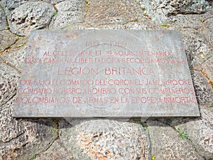 A plaque dedicted to the British Legion who helped Simon Bolivar`s army win independence for Colombia at the Puente de Boyaca