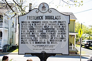 Plaque honoring Frederick Douglass in St. Michael`s, Talbot County, Maryland, USA