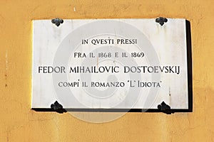 Plaque on the house where he lived Dostoevsky, Florence