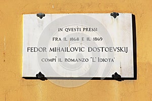 Plaque on the house where he lived Dostoevsky, Florence photo