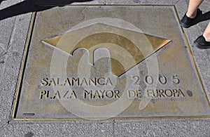 Plaque inscripted with Memorial Event from Plaza Mayor Square of Salamanca City. Spain.