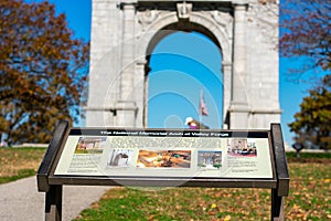 The Plaque at the National Memorial Arch at Valley Forge With the Arch in the Background