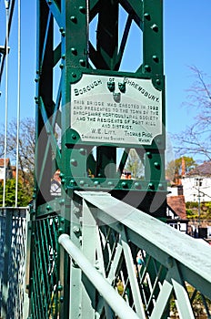 Plaque on Suspension Bridge, Shrewsbury.