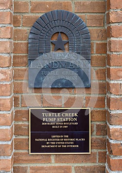 Plaques on the Turtle Creek Pump Station, now the Sammons Center of the Arts in Dallas, Texas.