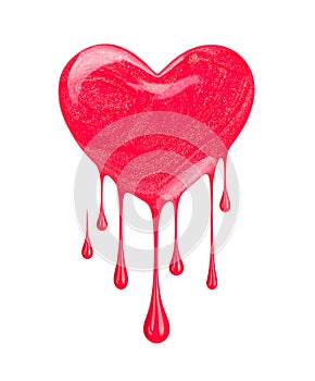 Plash of nail polish in the form of heart with drops