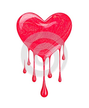 Plash of nail polish in the form of heart with drops photo