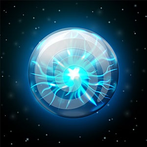 Plasma ball lamp with glowing electricity. Vector