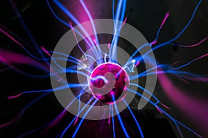 Plasma ball with magenta-blue flames