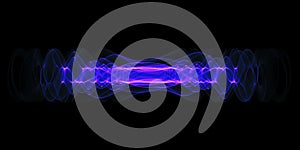 Plasma or high energy force concept. Blue-purple glowing energy waves isolated over black background.