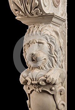 Plaster lion sculpture, pommel column