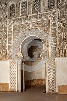 Plaster wall decoration in the Medersa ben Youssef