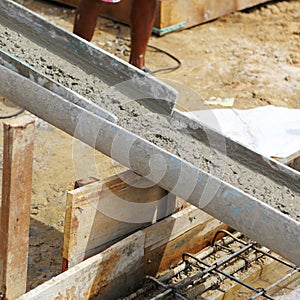 A plasterer concrete worker at floor work