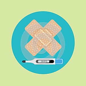 Plasters in crossed position and stethoscope flat vector