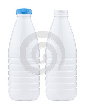 Plastic 1 liter bottle closed and open, isolated