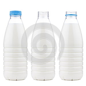 Plastic 1 liter milk bottle closed and open, isolated