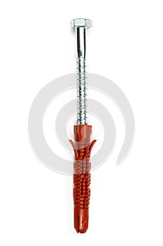 Plastic anchor with a bolt isolated on the white background