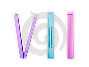 Plastic bag clips on a white background