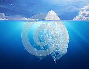 Plastic bag environment pollution with iceberg