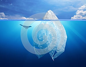 Plastic bag environment pollution with iceberg