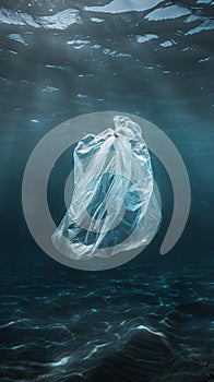 Plastic Bag Floating in the Ocean