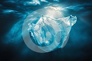 plastic bag floating on the ocean surface, AI generated