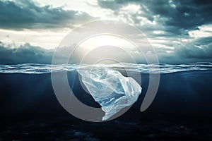 plastic bag floating on the ocean surface, AI generated