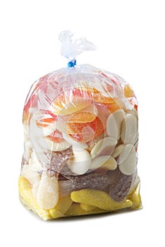 Plastic bag full of colorful candies