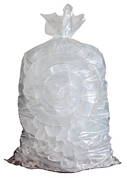 Plastic bag with ice isolated on white background
