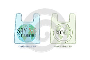 Plastic Bag. Plastic Pollution and Recycle Concept. Save the World for Suatainable, ecology and environment conservation concept