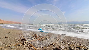 A plastic bag that pollutes the water on the shores of the Dead Sea