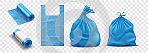 Plastic bag for trash, garbage and rubbish. Polyethylene trashbag with string, roll of new sacks