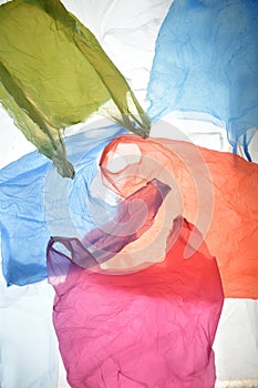 Plastic bags of used and transparent colors