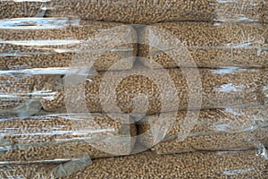 Plastic bags of wood pellets