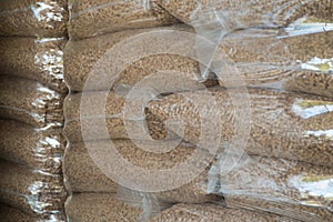 Plastic bags of wood pellets